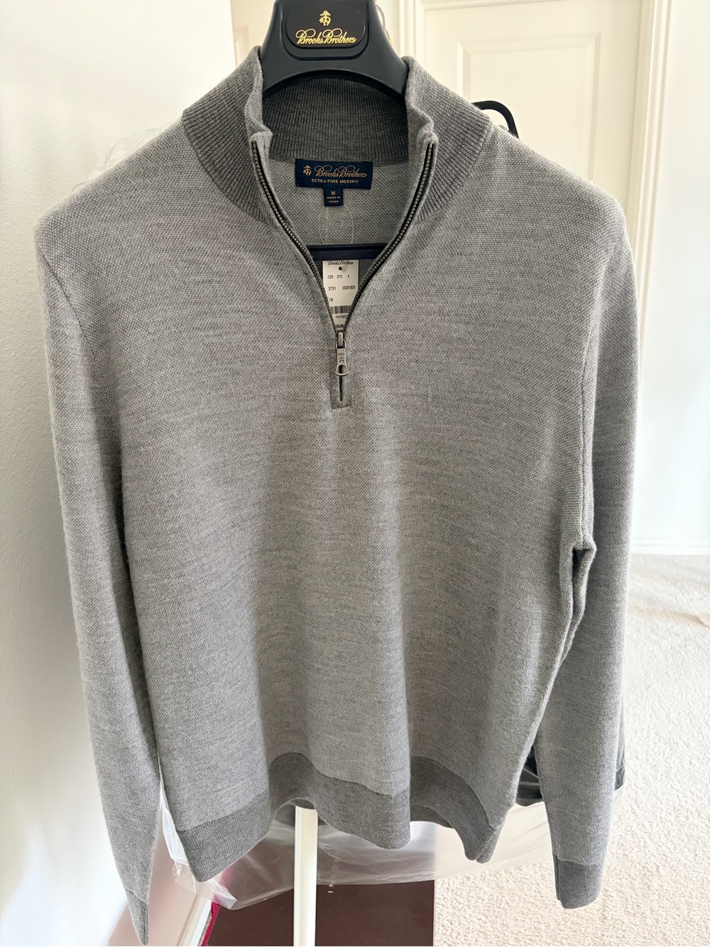 Brooks Brothers Sweater Extra Fine Merino Wool Half-Zip Gray Medium